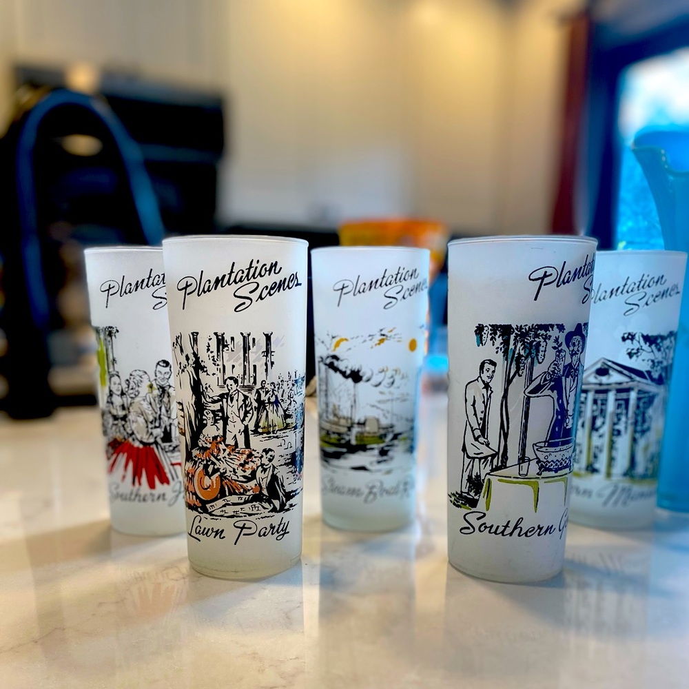 Libbey Glass "Plantation Scenes"  Iced Tea Glasses, Set of Five Scenes